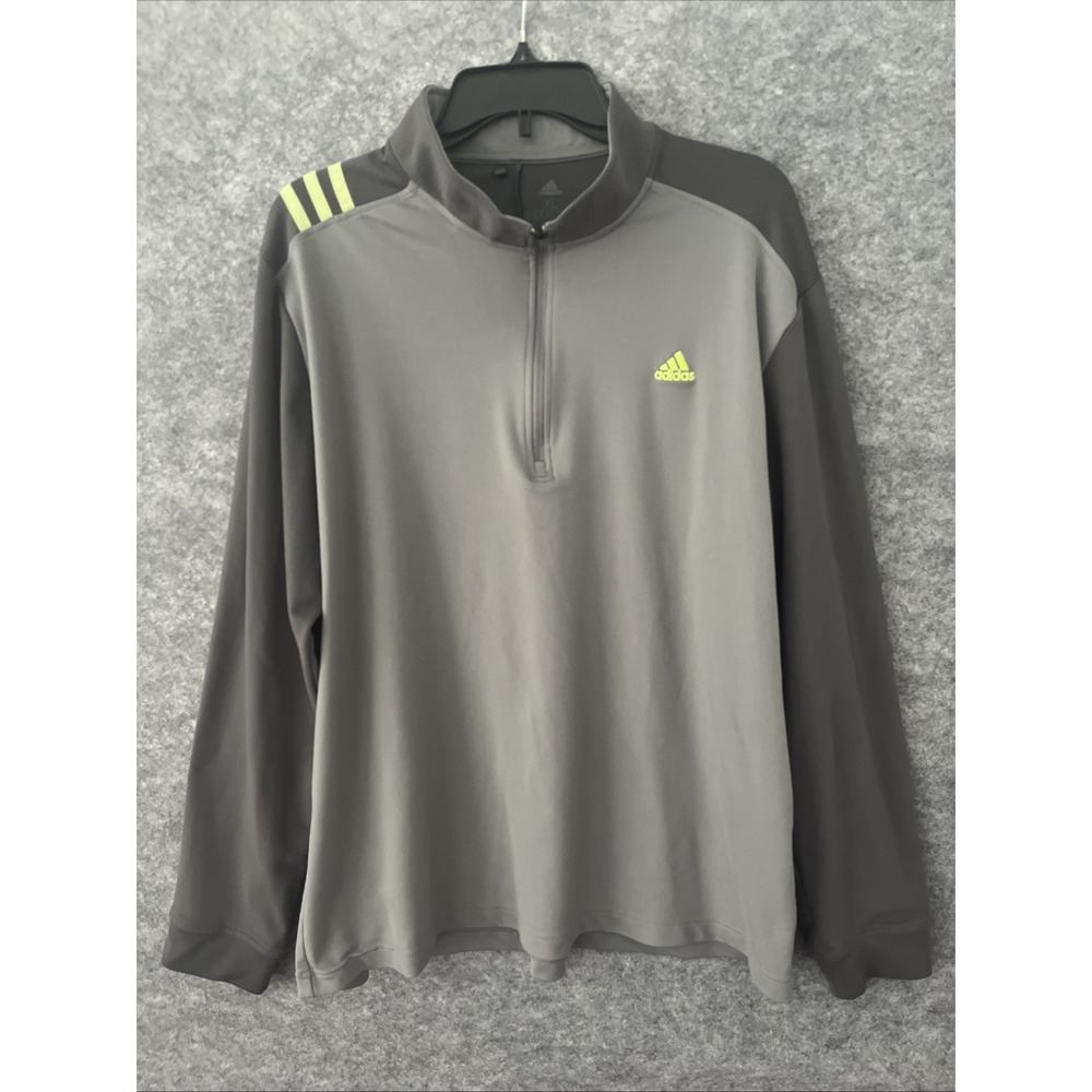 Adidas Men's Pullover 1/4 Zip Mock Neck Gray XL 3 Stripe Logo Outdoor Casual